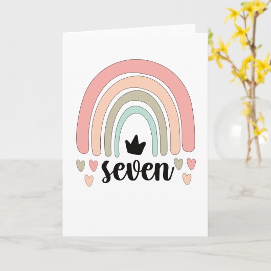 7th Birthday Boho Rainbow Party Kids 7 Years Old Kaart (Gele Bloem)