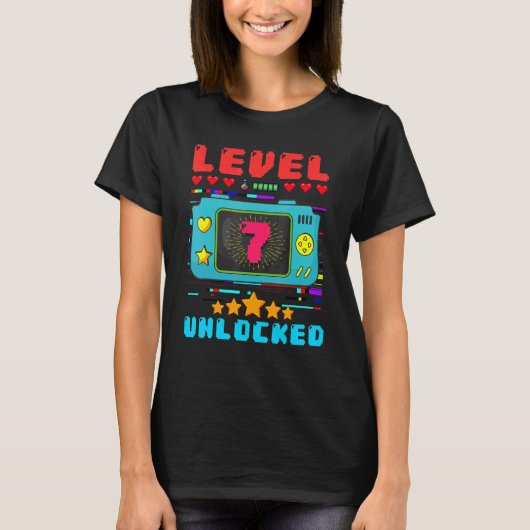 7th Birthday Boy Level 7 Unlocked Video Gamer Birt T-shirt (Voorkant)