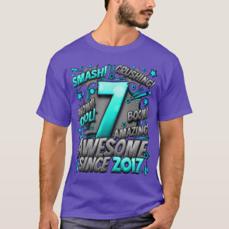 7th Birthday Comic Style Awesome since 2017 7 Year T-shirt