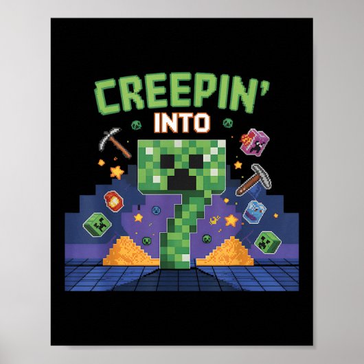 7th Birthday Gamer Pixel Creepin' Into 7 Videogame Poster (Voorkant)