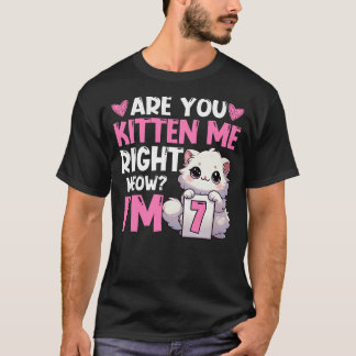 7th Birthday Girl 7yr Seven 7 Year Old Kitten Cat T-shirt