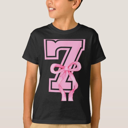 7th Birthday Girl Coquette Nk Bows Seven Years Old T-shirt (Voorkant)