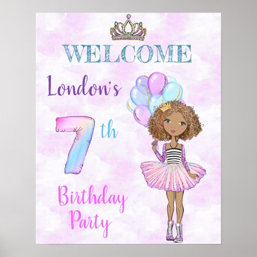 7th Birthday Girl Princess African American Poster (Voorkant)
