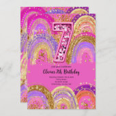 7th Birthday Girls Invitation Kaart (Voorkant / Achterkant)