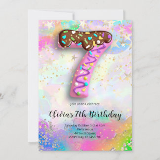 7th Birthday Girls Invitation Kaart