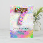 7th Birthday Girls Invitation Kaart (Staand voorkant)