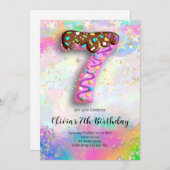 7th Birthday Girls Invitation Kaart (Voorkant / Achterkant)