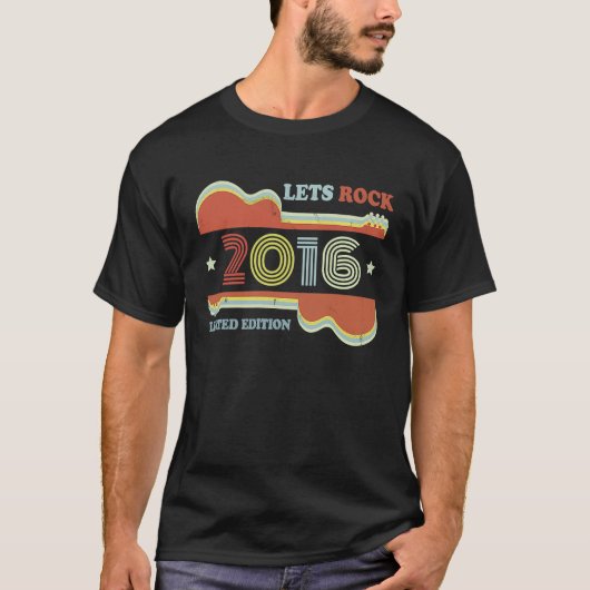 7th Birthday Guitar Retro Lets Rock 2016 T-shirt (Voorkant)