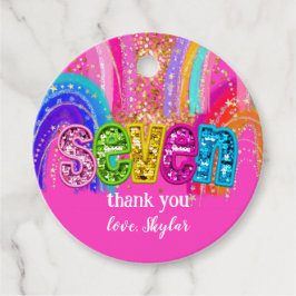 7th Birthday Hot Pink Rainbow Sequin Girl Bedankjes Labels