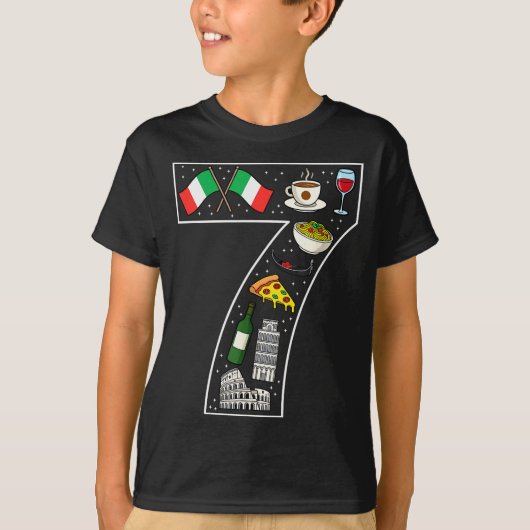 7th Birthday Italian Culture 7 Year Old Italy Flag T-shirt (Voorkant)