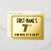 7th Birthday Party ~ Art Deco Style “7” + Name Folie Uitnodiging Briefkaart (Voorkant / Achterkant)