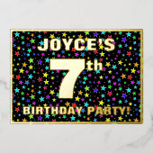 7th Birthday Party — Fun, Colorful Stars Pattern Folie Uitnodiging (Voorkant)