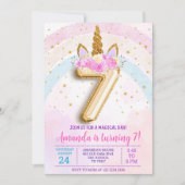 7th birthday unicorn invitation, Editable seventh Kaart (Voorkant)