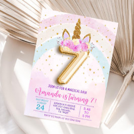 7th birthday unicorn invitation, Editable seventh  Kaart