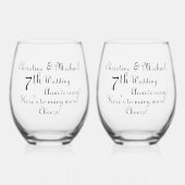 7th Copper Wedding Jubileum Handtekening Wijnglas Zonder Voet (Voorkant)