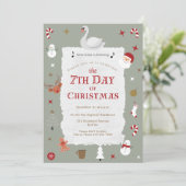 7th Day of Christmas Retro New Year's Eve Party Kaart (Staand voorkant)