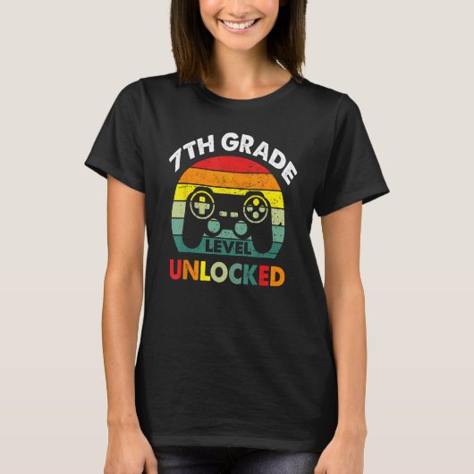 7th Grade Level Unlocked Gamer First Day Of School T-shirt (Voorkant)