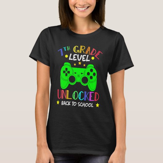 7th Grade Level Unlocked Video Game Back To School T-shirt (Voorkant)