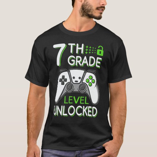 7th Grade Level Unlocked VideoGame Gamer Back to S T-shirt (Voorkant)