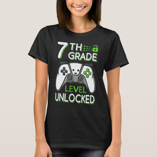 7th Grade Level Unlocked VideoGame Gamer Back to S T-shirt (Voorkant)