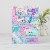 7th Mermaid Birthday Under the Sea Invitation Kaart (Staand voorkant)