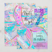 7th Mermaid Birthday Under the Sea Invitation Kaart (Voorkant / Achterkant)