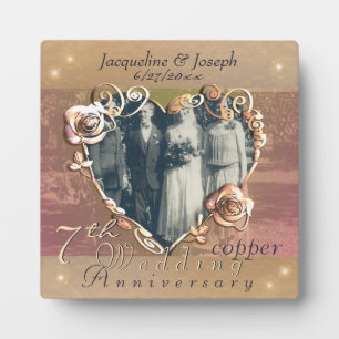 7th Wedding Jubileum Coppery Roos Foto Plaque Fotoplaat