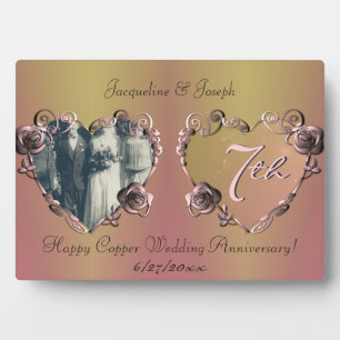 7th Wedding Jubileum Coppery Roos Plaque Fotoplaat