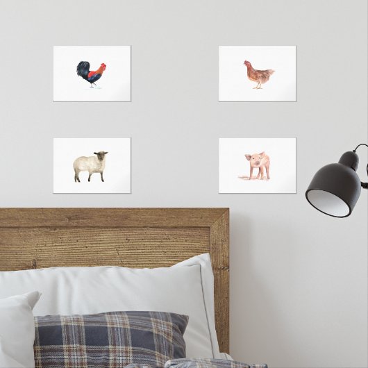 7x5 Schattigee Boerderijdieren Waterverf Dieren se Muurkunst Sets (Slaapkamer)