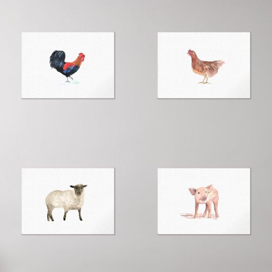 7x5 Schattigee Boerderijdieren Waterverf Dieren se Muurkunst Sets (Voorkant)