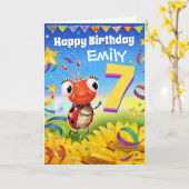 7yrs Custom verjaardagskaart Little Ladybug bereik Kaart (Gele Bloem)