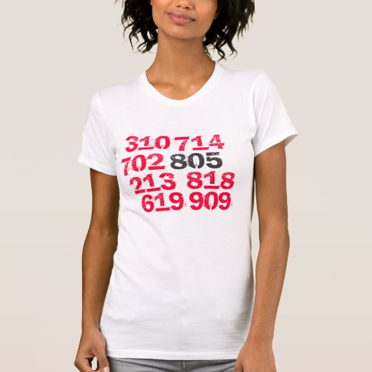805, 619, 714, 702, 818, 213, 909, 310 T-SHIRT (Voorkant)