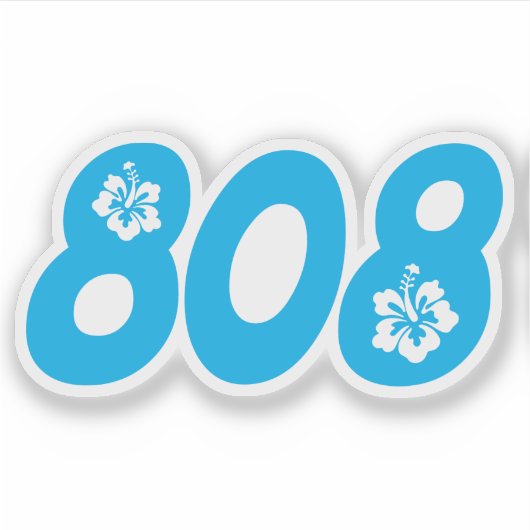 808 Hawaii netnummer met hibiscus bloemen Sticker (Voorkant)