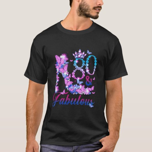 80 80 Fabulous 80th Diamond Butterfly T-shirt (Voorkant)
