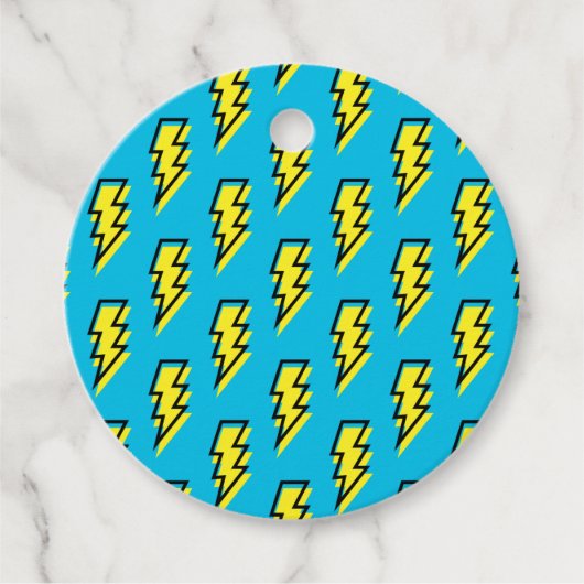 80-90's Pattern Fun Blue Yellow Bolt Neon Retro Bedankjes Labels (Voorkant)