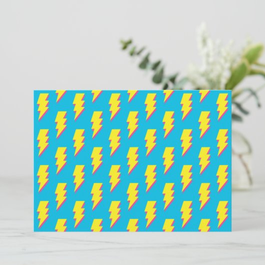 80-90's Pattern Fun Blue Yellow Bolt Neon Retro Kaart (Staand voorkant)