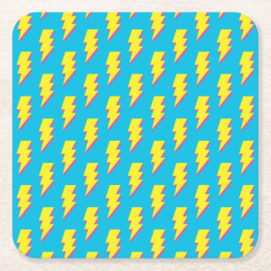 80-90's Pattern Fun Blue Yellow Bolt Neon Retro Kartonnen Onderzetters