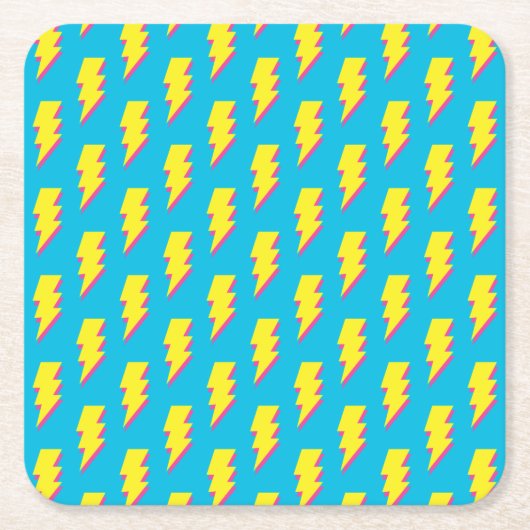 80-90's Pattern Fun Blue Yellow Bolt Neon Retro Kartonnen Onderzetters (Voorkant)