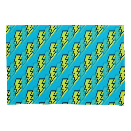 80-90's Pattern Fun Blue Yellow Bolt Neon Retro Kussensloop (Voorkant)