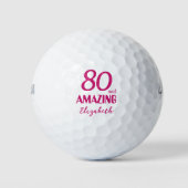 80 and Amazing Mom Gift – Roze 80ste verjaardag Golfballen (Voorkant)