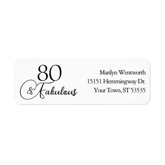 80 and Fabulous 80th Birthday Black Script Address Etiket (Voorkant)