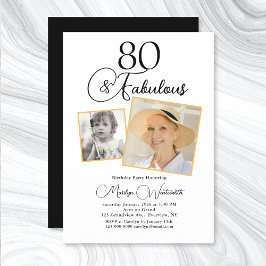 80 and Fabulous 80th Birthday Black Script Photo Kaart