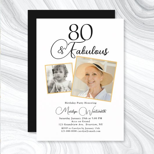 80 and Fabulous 80th Birthday Black Script Photo Kaart
