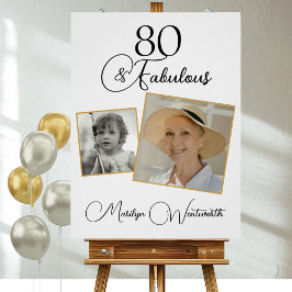 80 and Fabulous 80th Birthday Black Script Photo Perfect Poster