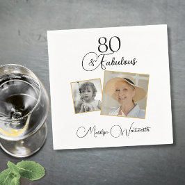 80 and Fabulous 80th Birthday Black Script Photo Servet