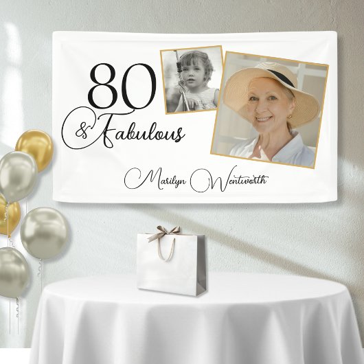 80 and Fabulous 80th Birthday Black Script Photo Spandoek