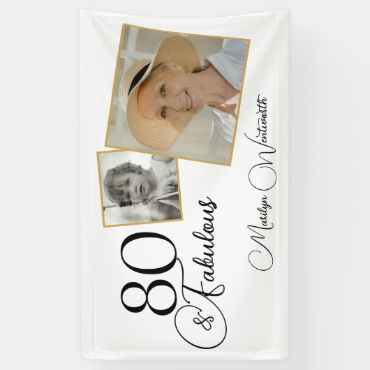 80 and Fabulous 80th Birthday Black Script Photo Spandoek (Verticaal)
