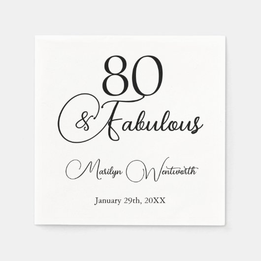 80 and Fabulous 80th Birthday Black Script  Servet (Voorkant)