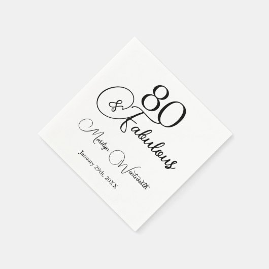 80 and Fabulous 80th Birthday Black Script Servet (Hoek)