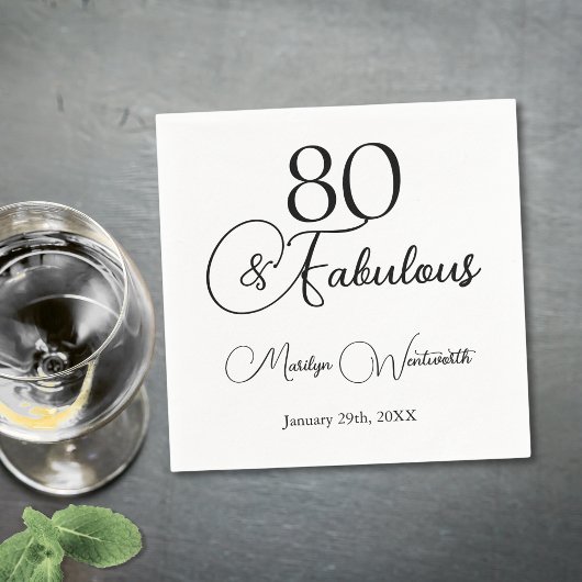 80 and Fabulous 80th Birthday Black Script  Servet